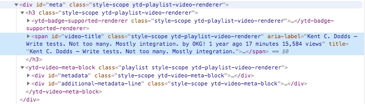 Example of YouTube Playlist HTML