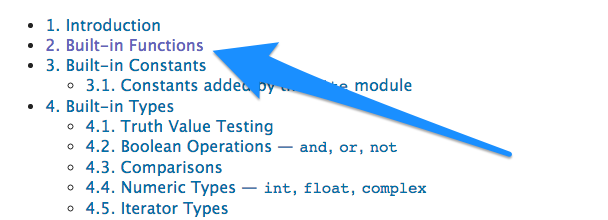 Screenshot of Python Standard Library table of contents